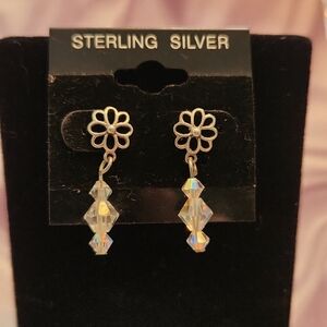 Sterling silver pierced earrings with Swarovski crystal drop dangles stamped 925